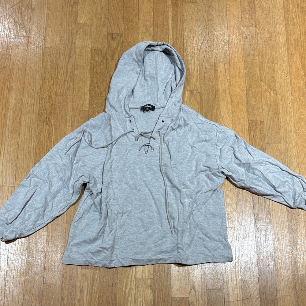 Lulu's Light Gray Lace-Up Hooded Sweater